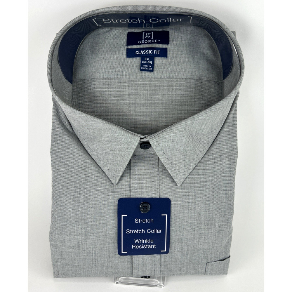 George Mens Gray Long Sleeve‎ Stretch Collar Classic Fit Shirt 3XL & 38-39 NEW!